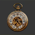 Vintage Gold Pocket Watch with Intricate Carvings Roman Numeral Dial and Mechanical Gear Movement
