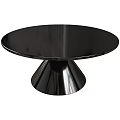 Modern Black Round Coffee Table With Conical Metal Base And Sleek Glossy Surface 3d model