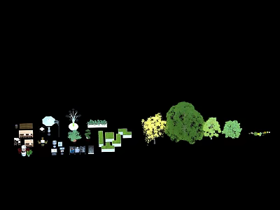 Pixel Art Style Nature Landscape With Character Clouds Snowflake Trees And Greenery 3d model