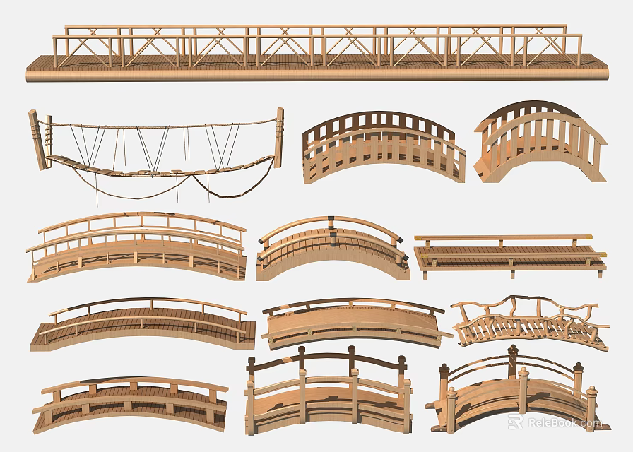 Wooden Bridges With Various Traditional Designs And Different Architectural Shapes 3d model 