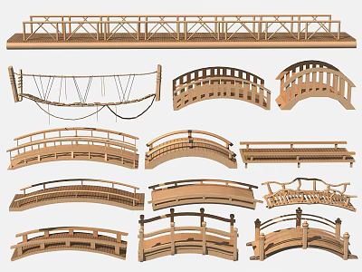 Wooden Bridges With Various Traditional Designs And Different Architectural Shapes 3d model