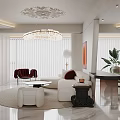 Elegant Modern Living and Dining Room Interior Design With Chandelier Sofa Dining Table And Plants