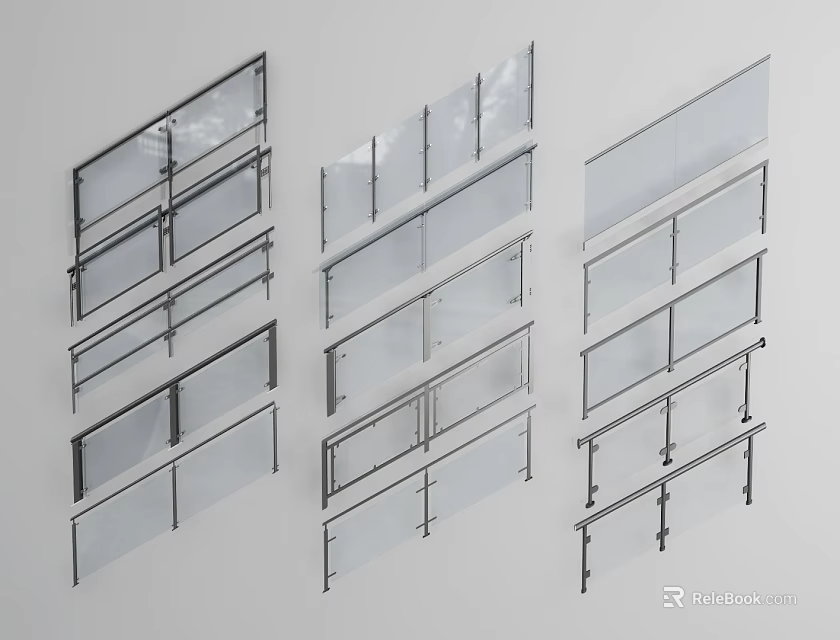 Modern Glass And Metal Railings Design With Clear Panels And Sleek Metal Frames 3d model 