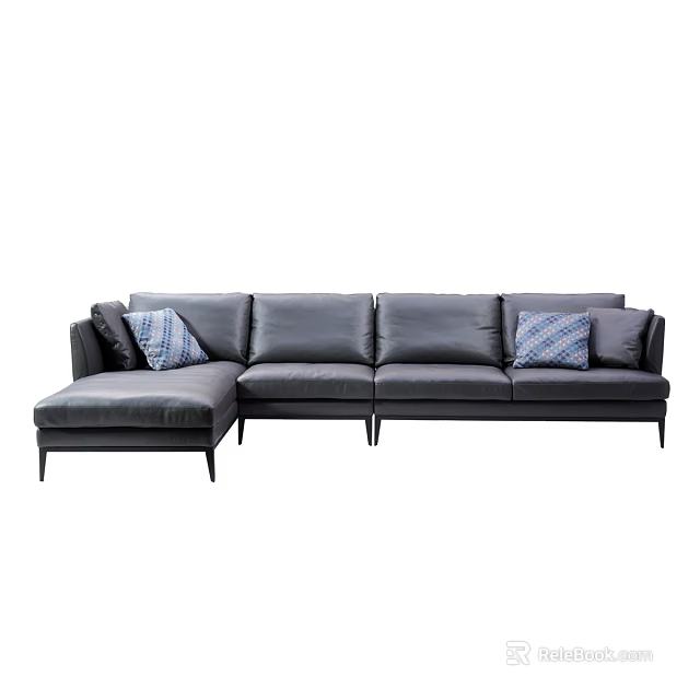 Modern Gray Sectional Sofa With L Shaped Design And Decorative Pillows 3d model