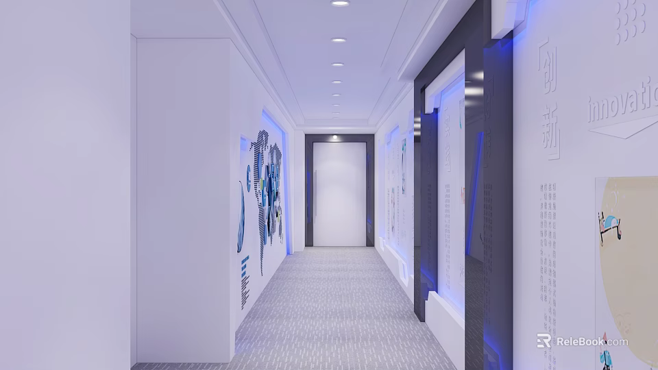 Modern Office Elevator Corridor With Clean Design And Ambient Lighting 3d model