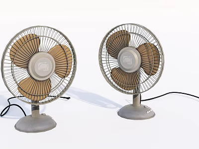 Vintage Air Conditioning Fans With Metal Mesh Brown Blades And Gray Base 3d model