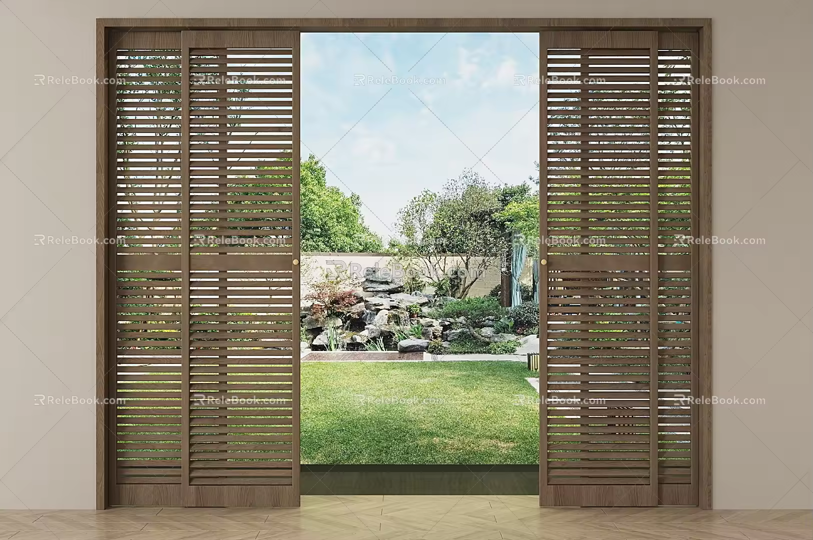 Modern sliding door shutter sliding door multi-link sliding door partition door grille door 3d model