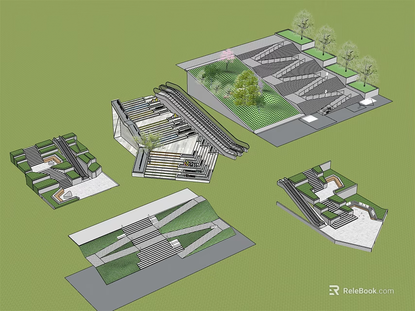 Modern Stairs Design With Multiple Architectural Structures Greenery And Landscaping 3d model