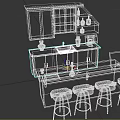 Modern Kitchen Bar Furniture With Black Cabinets Marble Countertop And Wooden Bar Stools