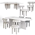 Modern Minimalist Dining Table Set With Light Beige Gray Chairs Round Backrest Design 3d model