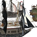 Vintage Sailing Ships With Red And White Sails Wooden Hull And Emblem Decorations