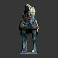 Colorful Ceramic Horse Furniture Sculpture With Green Saddle And Glossy Finish