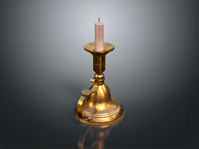 Brass Candlestick Holder With Pink Candle For Elegant Home Decor Accent 3d model