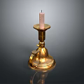 Brass Candlestick Holder With Pink Candle For Elegant Home Decor Accent