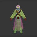 3D Model Character Wearing Long Robe With Hood Straps And Belt