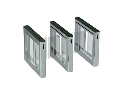 Commercial Access Control Turnstiles With Glass Doors And Metal Frame Design 3d model