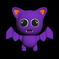 Purple Cartoon Character with Big Black Eyes Orange Ears and Open Wings