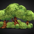 Cartoon Scene Featuring Lush Green Trees With Brown Trunks And Small Bushes