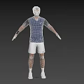 Man Tennis Player in Blue Shirt White Shorts with Cap Wristband and Arms Outstretched