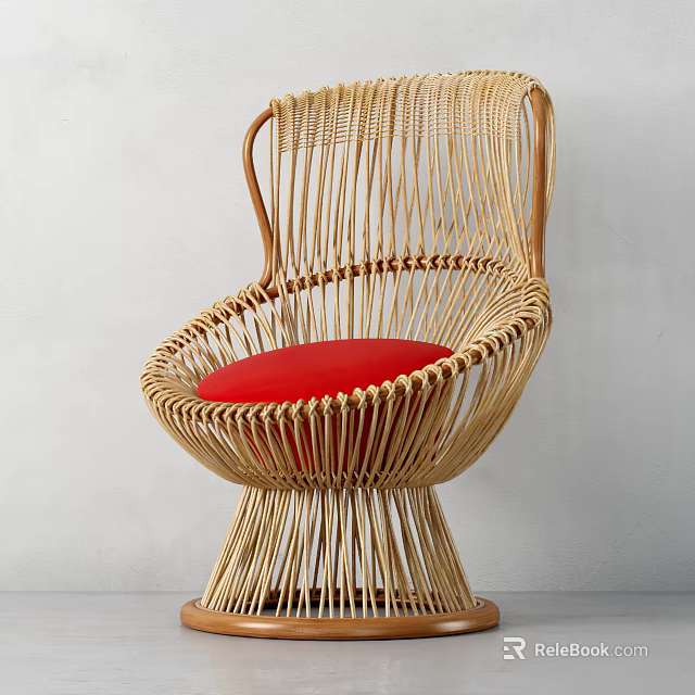 Modern Rattan Leisure Chair With Red Cushion For Comfortable Home Seating 3d model 