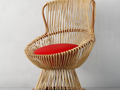 Modern Rattan Leisure Chair With Red Cushion For Comfortable Home Seating 3d model