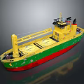 Rustic Cargo Ship as Water Transport with Yellow Green Red Hull Deck and Cabin Reflection
