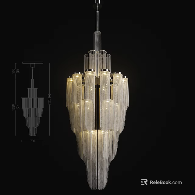 Modern Crystal Chandelier With Hanging Glass Strands And Warm Illuminating Glow 3d model 