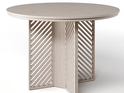Stylish Light Colored Round Wooden Dining Table With Modern Geometric Lattice Leg Structure 3d model