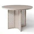 Stylish Light Colored Round Wooden Dining Table With Modern Geometric Lattice Leg Structure