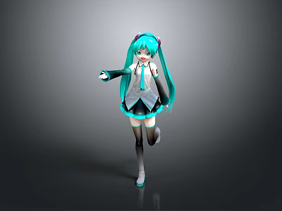 Anime Character Figure With Teal Long Hair White Top Black Skirt And Pigtails 3d model
