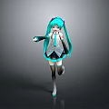 Anime Character Figure With Teal Long Hair White Top Black Skirt And Pigtails