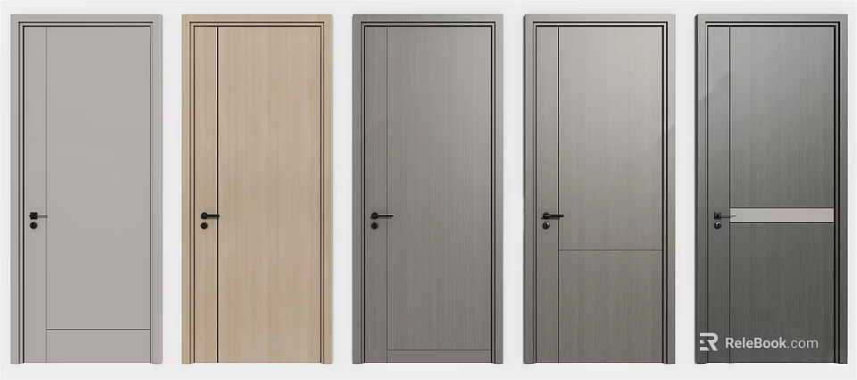 Modern Hinged Doors In Light Wood And Gray Wooden Grain For Interior Home Design 3d model 