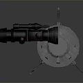Futuristic Black Cylindrical Device And Circular Mechanical Component With Yellow Stripes