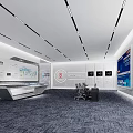 Modern Exhibition Space Interior Design With Display Screens Conference Furniture And Lighting