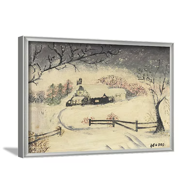 Winter Snow Scene Landscape Painting With Farmhouse Leafless Trees Fence And Path 3d model