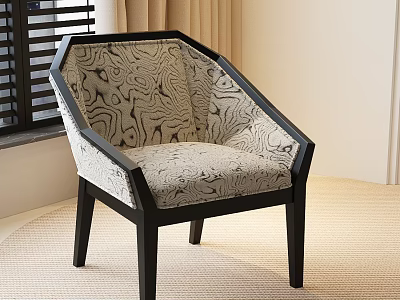 Modern Accent Chair With Black Frame Patterned Upholstery Light Carpet And Window Blinds 3d model