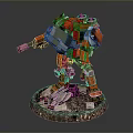Orange Green Colored Mechanical Robot Featuring Mechanical Arm Standing On Rocky Debris Base