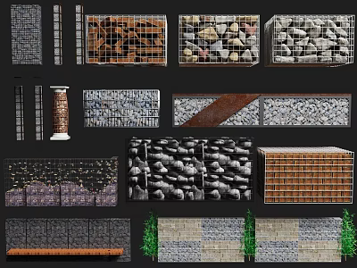 Building Exterior Wall Featuring Various Material Textures Stone Brick Grid and Wood Patterns 3d model