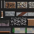 Building Exterior Wall Featuring Various Material Textures Stone Brick Grid and Wood Patterns 3d model