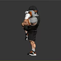Muscular Cartoon Character In Black Sportswear With White Boxing Gloves Black Cap And Orange Accents