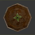 Brown Decorative Storage Box With Intricate Gold Patterns And Green Leaf Decoration On Top