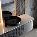 Modern Bathroom Washbasin Design With Gray Textured Walls And Ambient Lighting