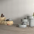 Natural Stone Stacked Water Fountain With Multi Tiered Design Decorative Stones And Small Plants