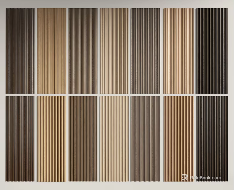 Assorted Wall Panel Styles with Warm Wood Tones and Vertical Slat Designs 3d model 