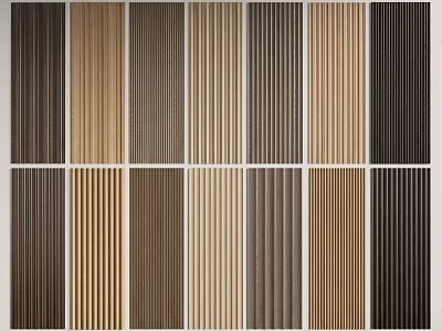 Assorted Wall Panel Styles with Warm Wood Tones and Vertical Slat Designs 3d model