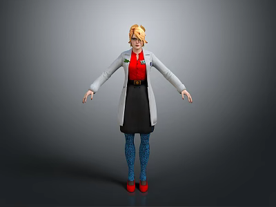 Game Movie Character Featuring Blonde Hair White Lab Coat Red Blouse And Red Shoes 3d model