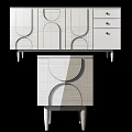 Minimalist Light Gray Storage Cabinets with Curved Doors Wooden Legs and Drawers