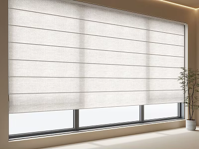 Modern Linen Roman Blinds For Window Interior With Natural Light And Potted Plant 3d model