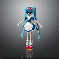 Children's Cute Anime Style Doll With Blue Hair Red White Hat And Maid Outfit