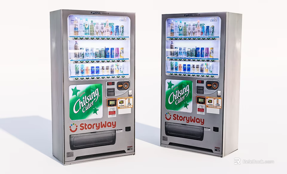 Modern Beverage Vending Machines As Commercial Equipment Displaying Diverse Drinks Inside 3d model 